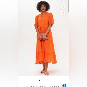 Oliphant Bright Orange Maxi Dress with Puff Sleeves